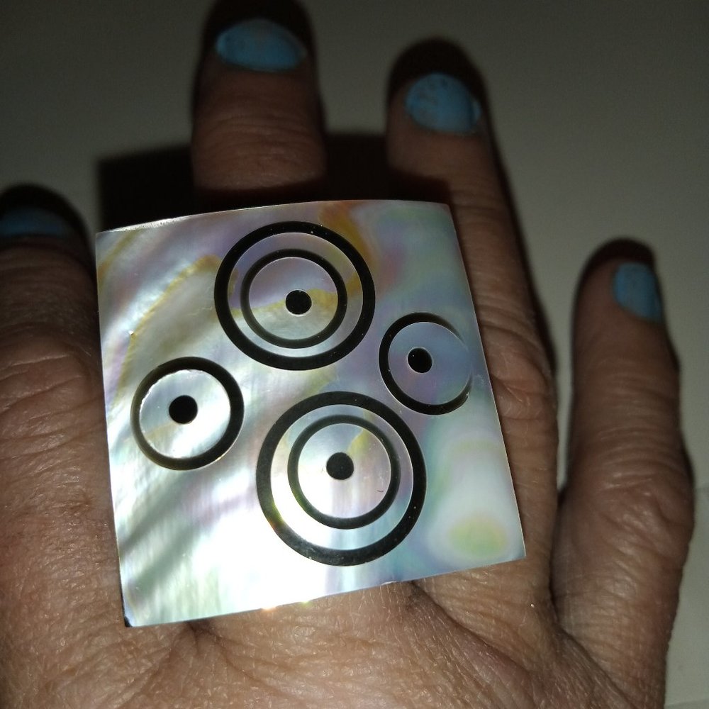 Retro Large Square Abalone Shell Ring Hand Crafte… - image 1
